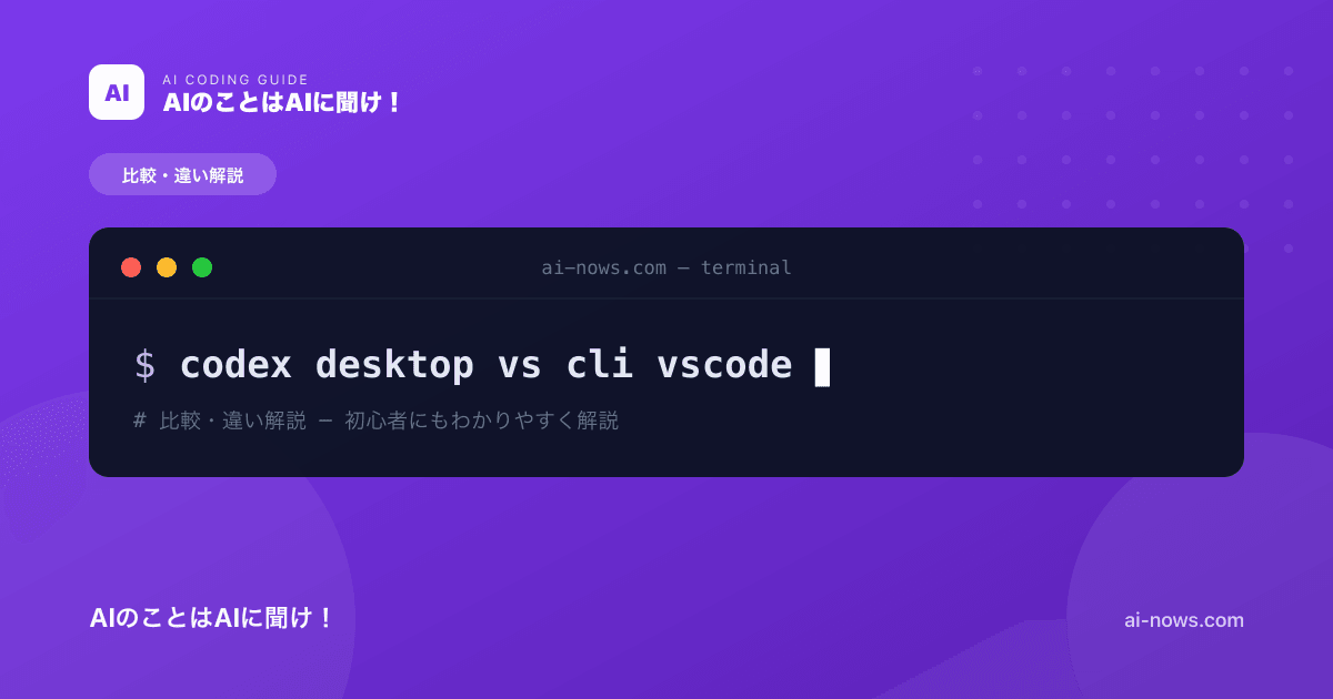 Codexデスクトップアプリ vs CLI vs VS Code拡張｜どれを使うべき？徹底比較【2026年】